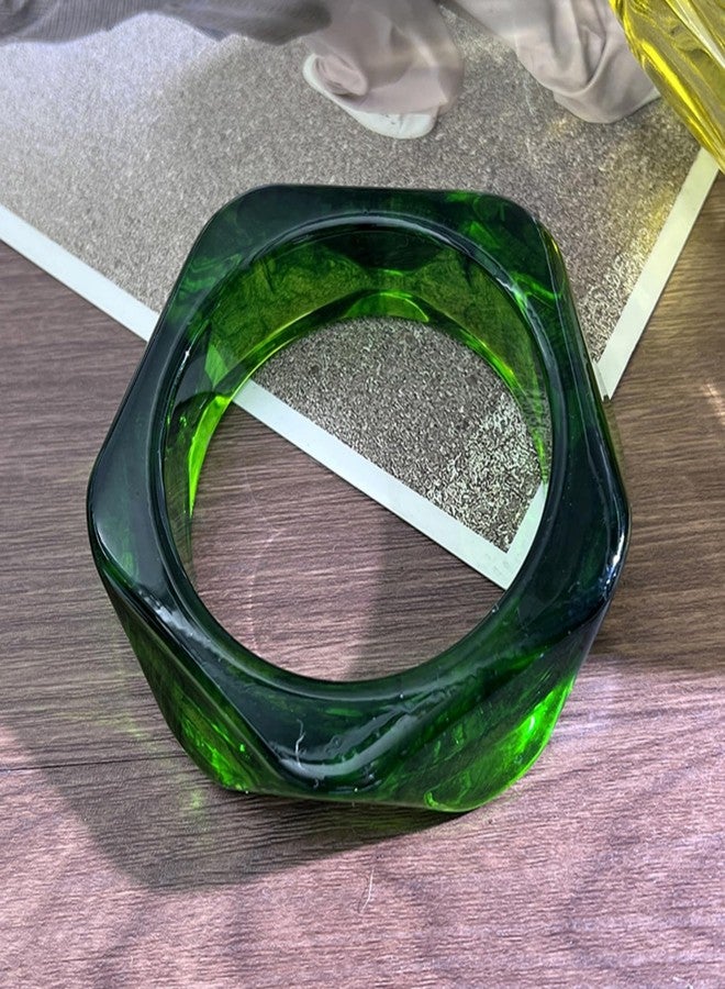 IS4U Chunky Acrylic Bracelets for Women,Vintage Geometric Round Square Bracelet Irregular Colorful Wide Bracelets Wristbands Cuff Bracelet Fashion Classic Jewelry (Green) - Image 2